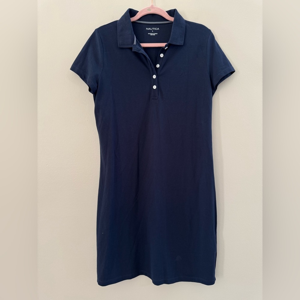 Nautica Navy Blue Short Sleeve Shirt Dress - Picture 3 of 5
